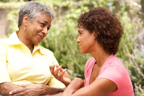 A woman struggling with senior anxiety has a conversation with her daughter.
